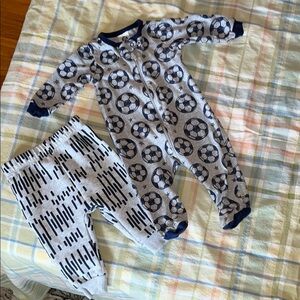 Soccer Print Baby Footie Sleeper and Sweat pants  - Blue and Gray‎